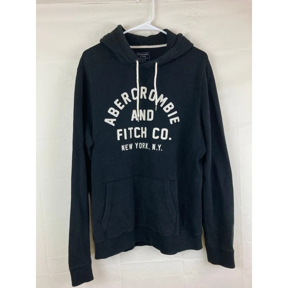 Abercrombie & Fitch Y2K Hoodie Mens L Black Pullover Sweatshirt Streetwear